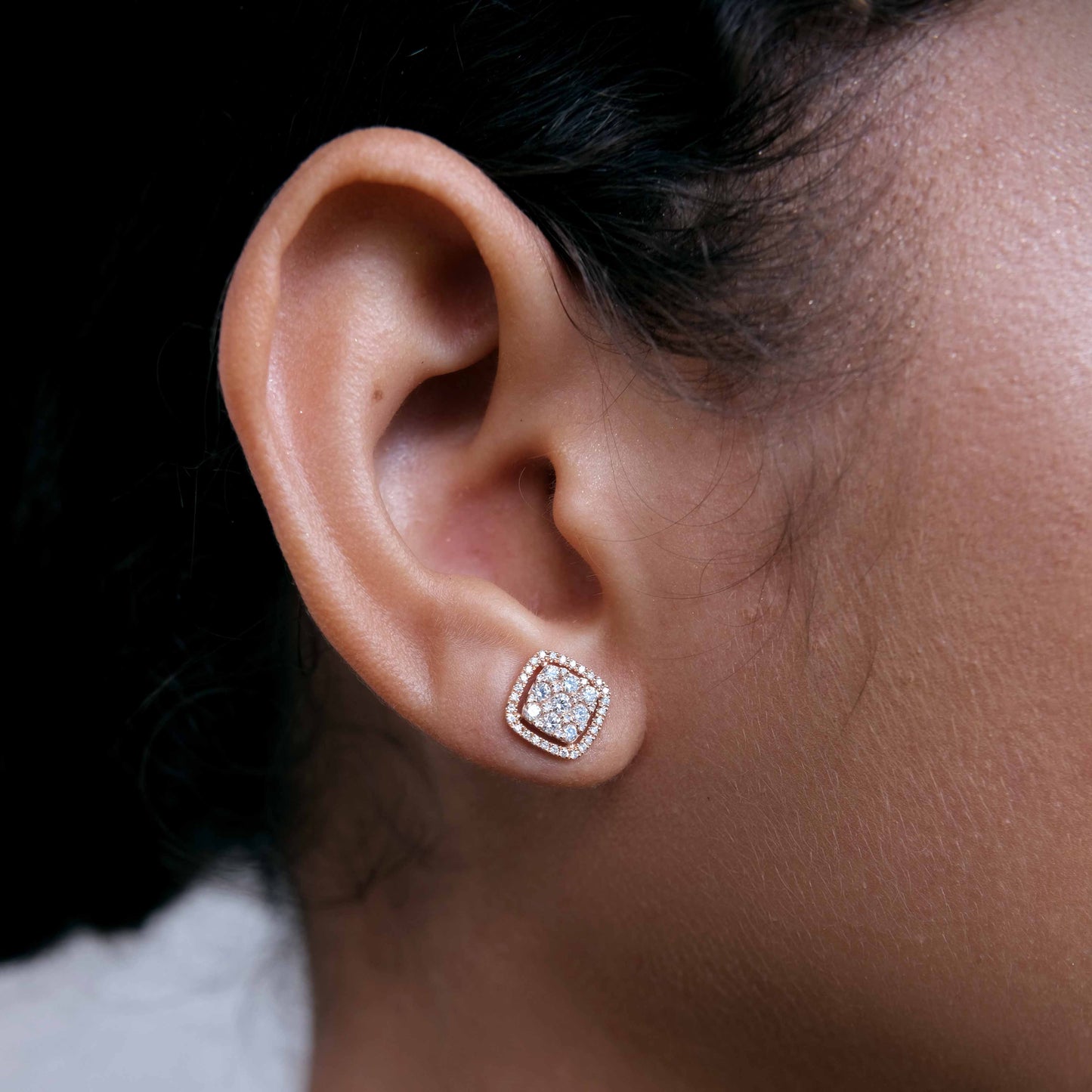 18k Rose Gold & Diamond Cluster Square Earstuds