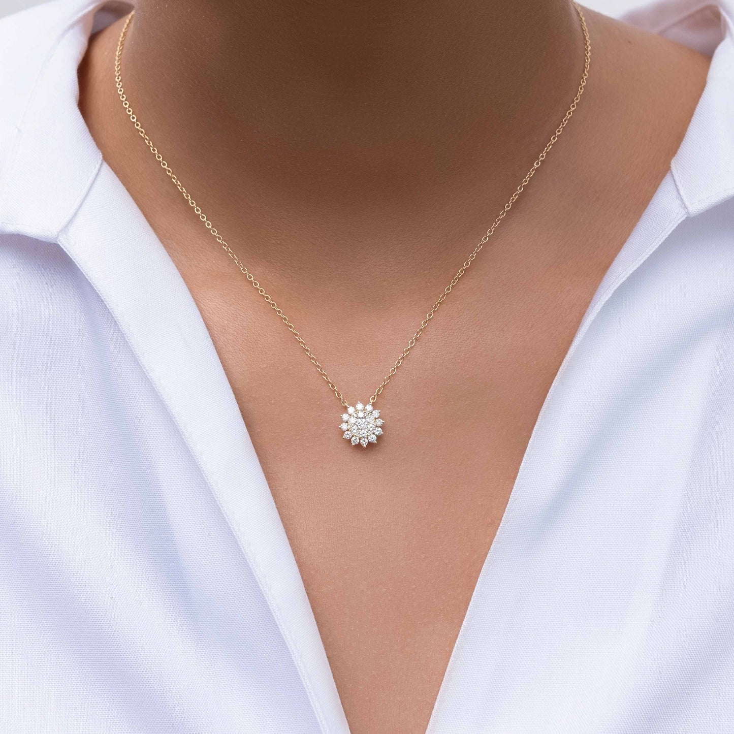 18K Yellow Gold Blossom Diamond Necklace