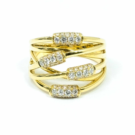 18K Yellow Gold Criss Cross Diamond Ring