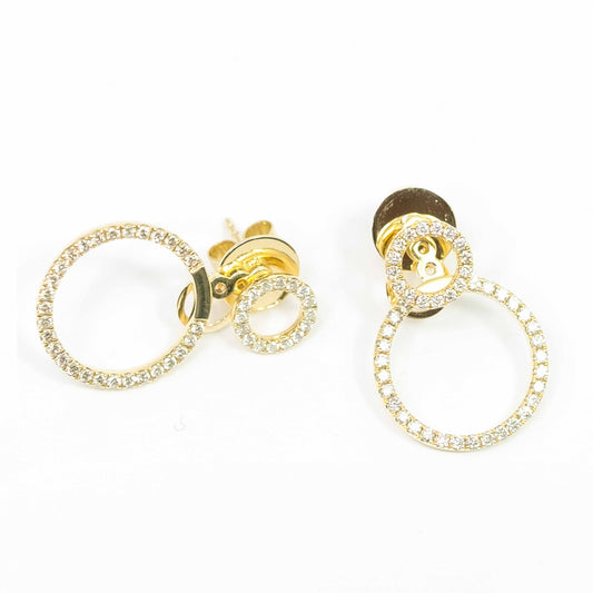 18K Yellow Gold Circle within a Circle Diamond Earrings