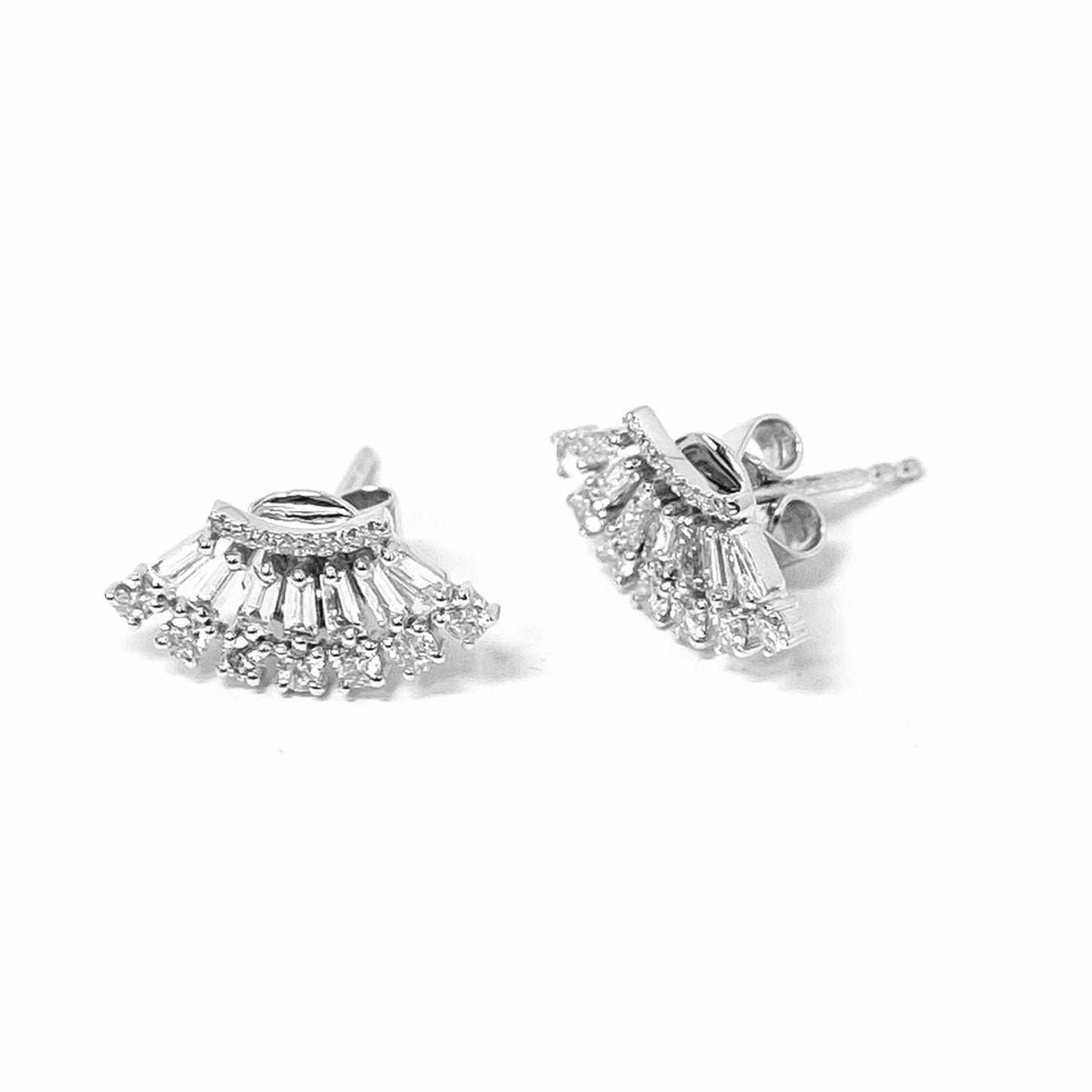 14K White Gold Fan Diamond Earrings