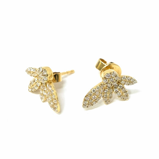 18K Yellow Gold Half Flower Diamond Earring