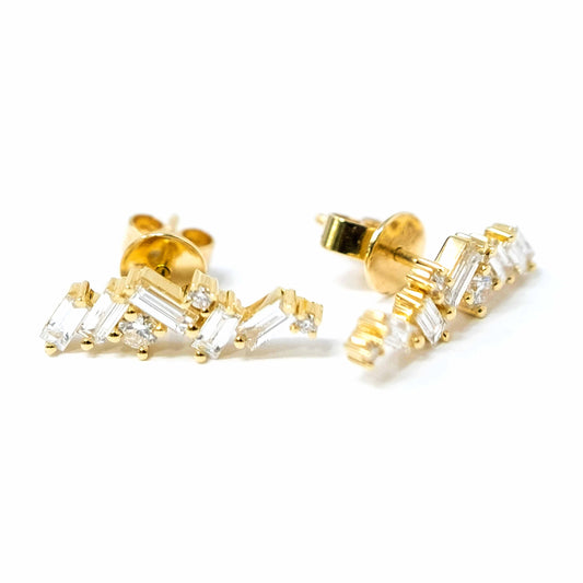 18K Yellow Gold Baguette Ear Climber Earrings