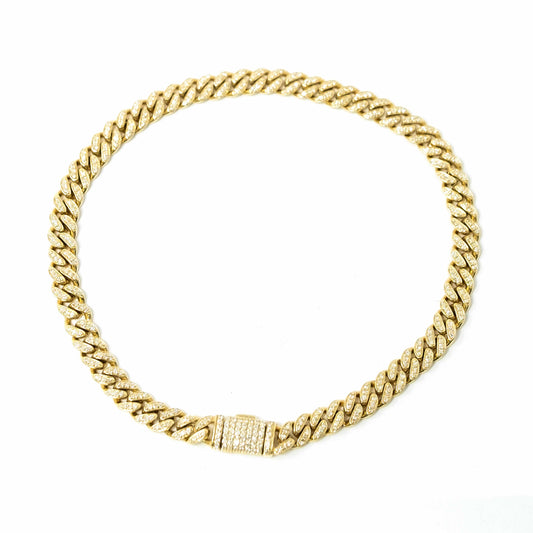 14K Cuban Link Stylish Bracelet With Diamonds