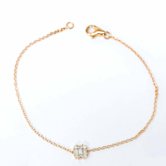 18K  Rose Gold Baguette Square with Link Chain Bracelet