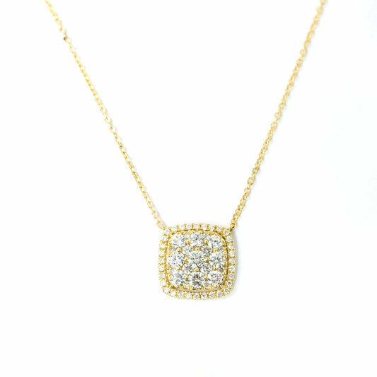 18k Yellow Gold Square Diamond Pendant Necklace