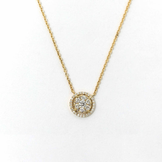 18K Yellow Gold Round Diamond Pendant Necklace