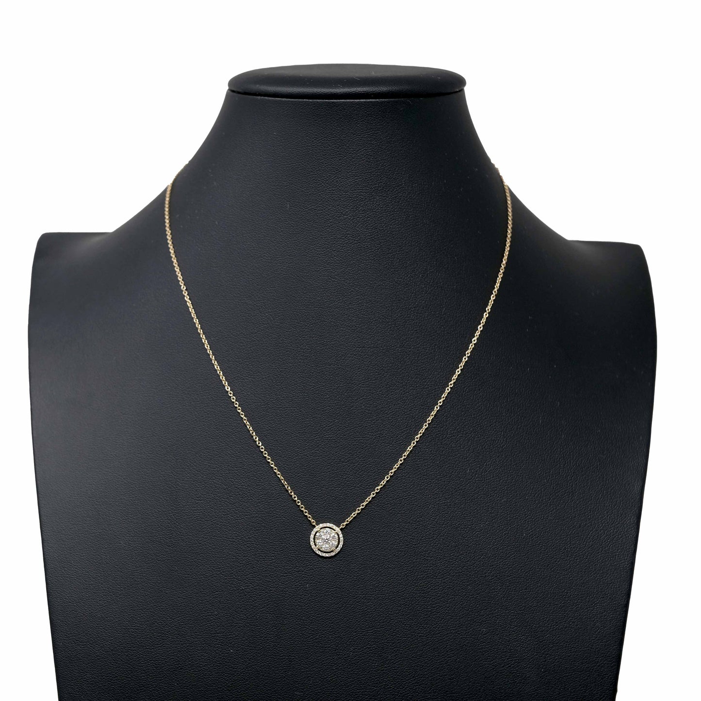 18K Yellow Gold Round Diamond Pendant Necklace