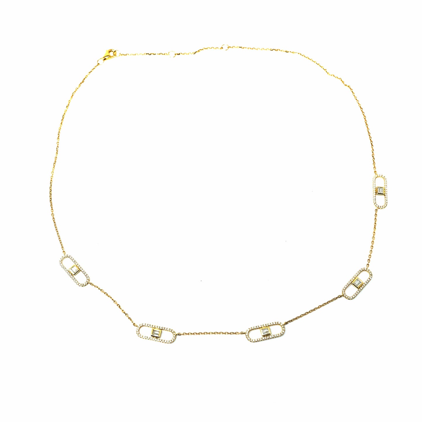 18K Yellow Gold and Diamond Paperclip Necklace