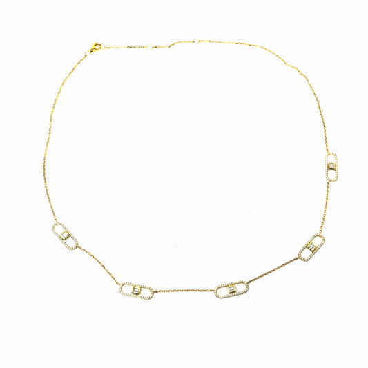 18K Yellow Gold and Diamond Paperclip Necklace