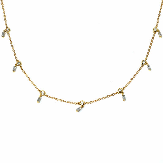 18K Yellow Gold Dangling Candy Diamond Chain Necklace