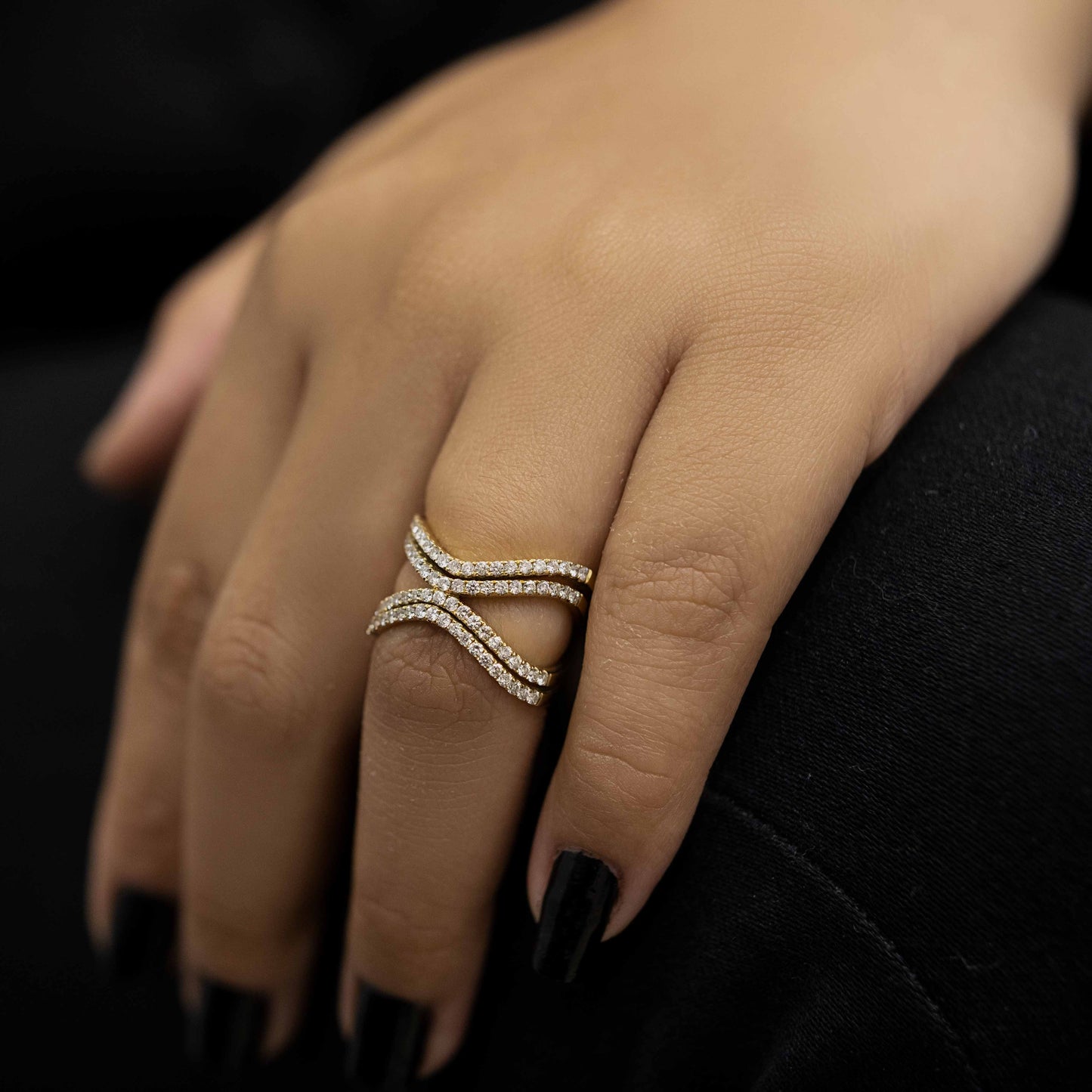 18K Yellow Gold Open Wave Diamond Ring