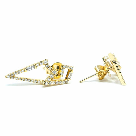 18K Yellow Gold Abstract Triangle Stud Earrings