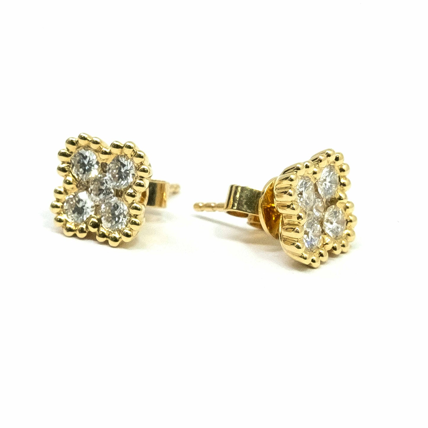 18K Yellow Gold Flower Diamond Earrings