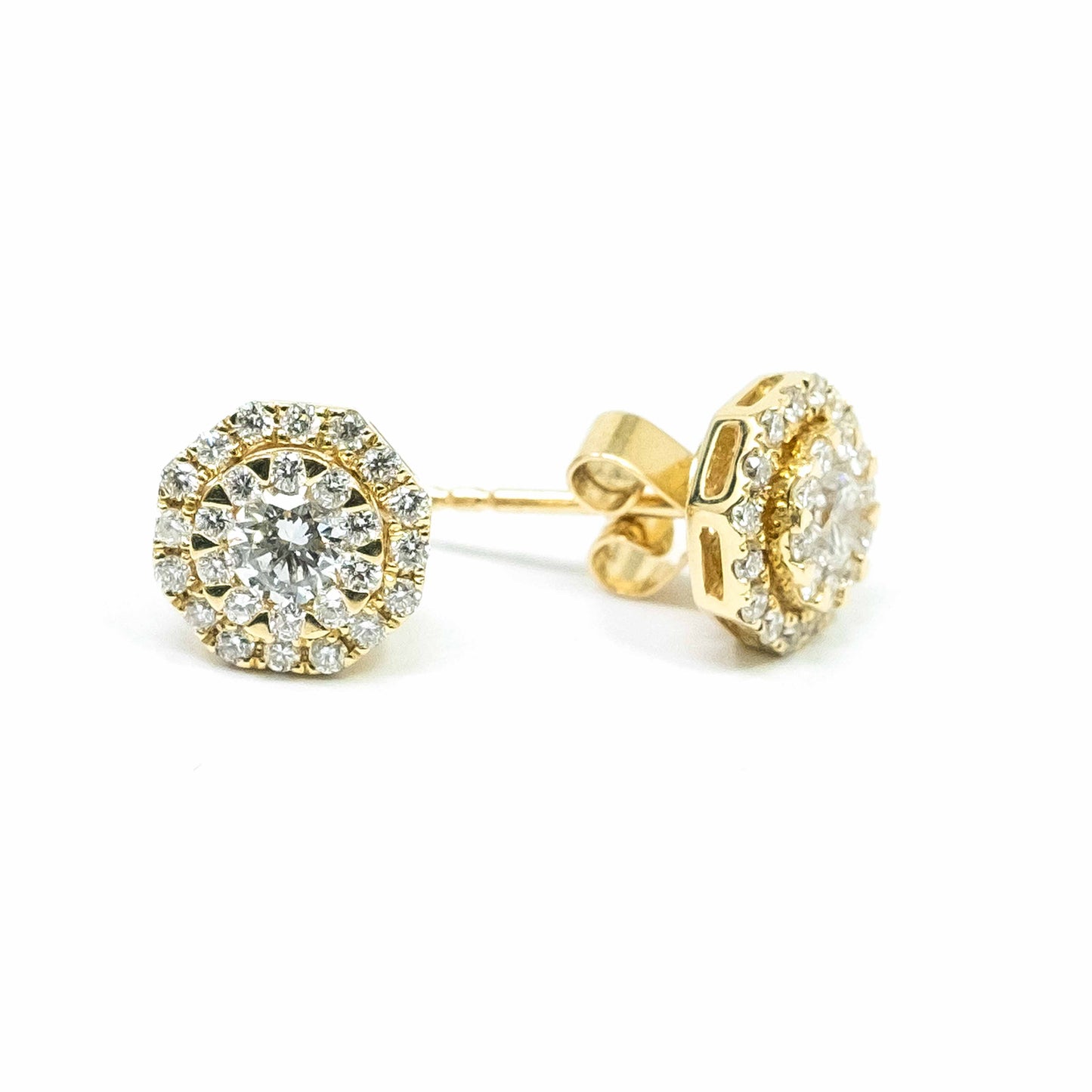 18K Yellow Gold Hexagon Diamond Stud Earrings