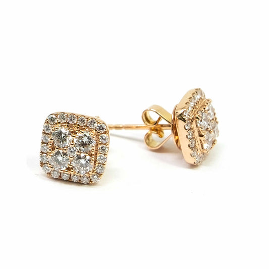 18K Rose Gold Diamond Square Stud Earrings