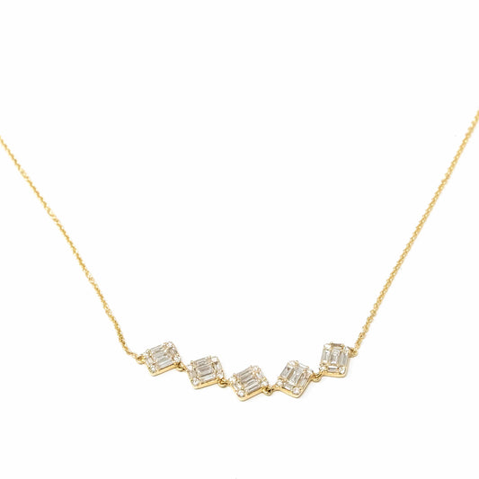 18K Yellow Gold Baguette Squares Diamond Necklace