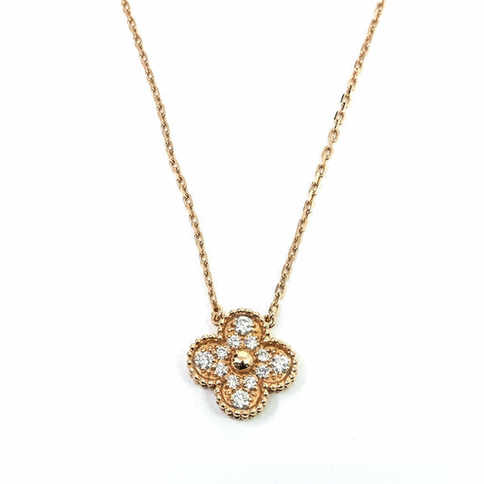 18K Rose Gold Clover Diamond Pendant Necklace