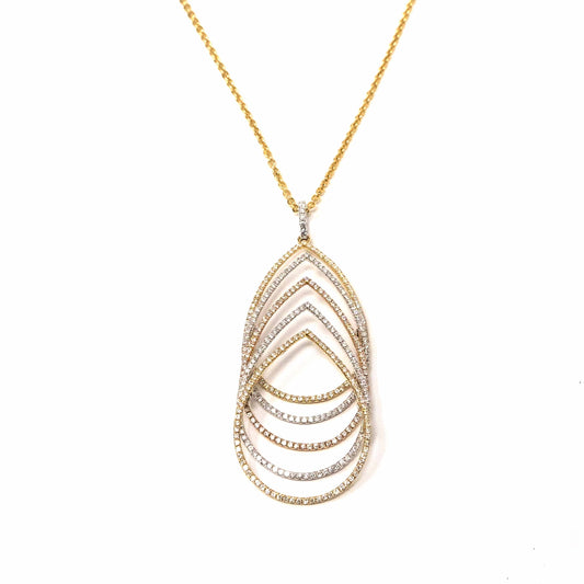 18K White, Yellow and Pink Gold Layered Diamond Pendant Necklace