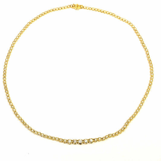 18K Yellow Gold Tennis Necklace 3CT