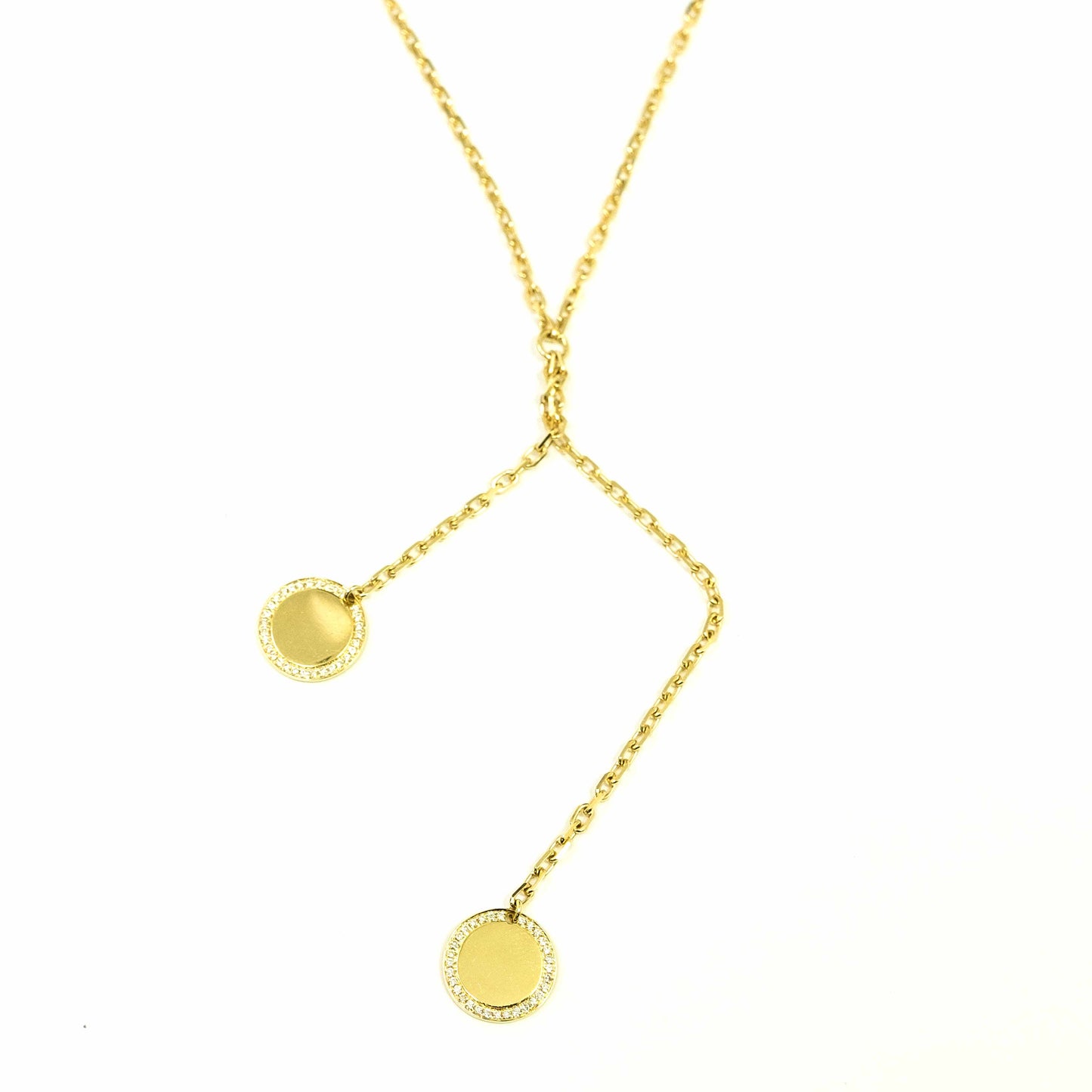 18K Yellow Gold Lariat Disco Discs Diamond Necklace