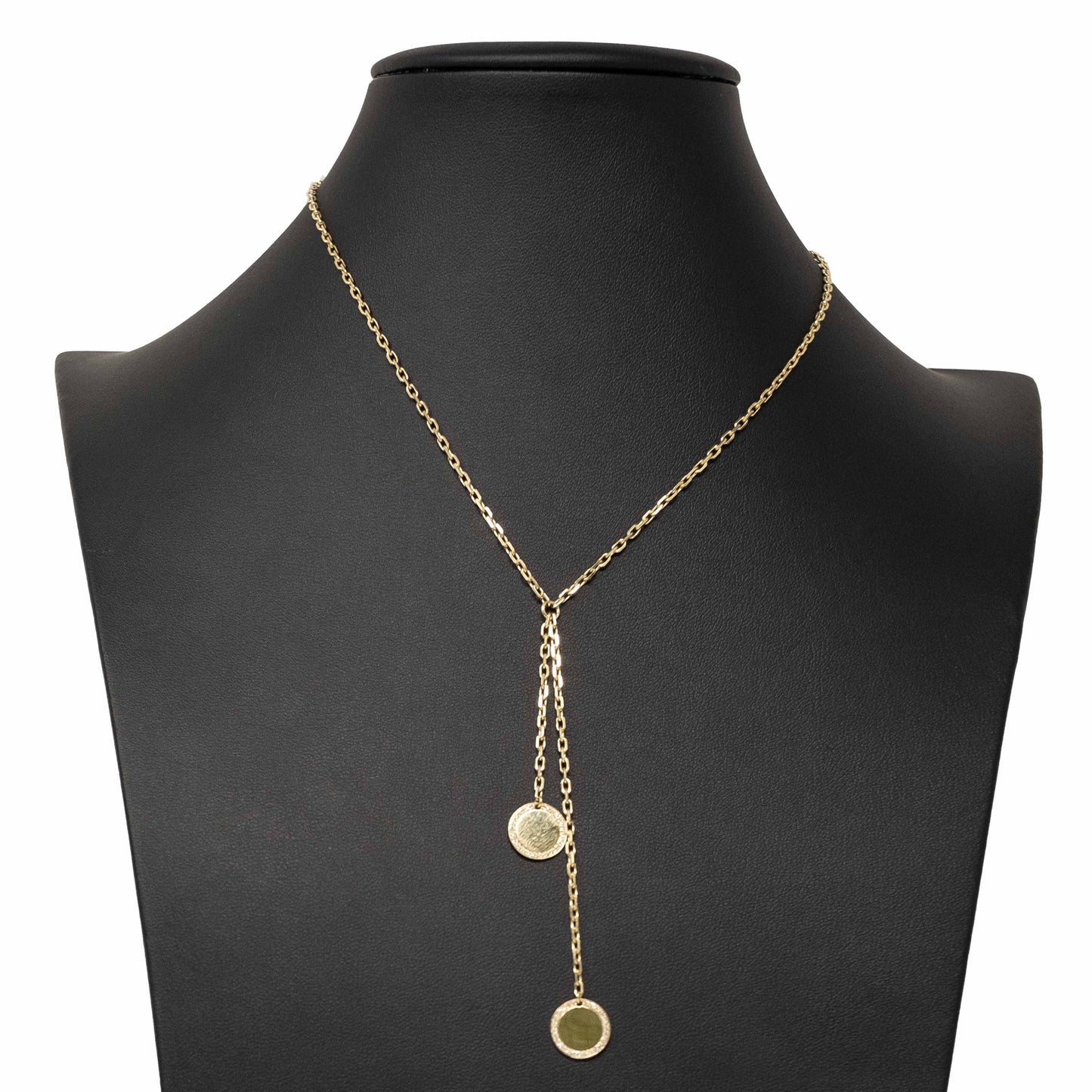 18K Yellow Gold Lariat Disco Discs Diamond Necklace