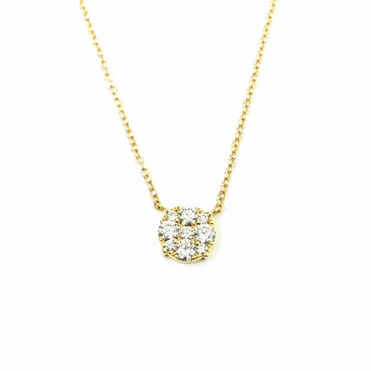 18K Yellow Gold Diamond Cluster Necklace