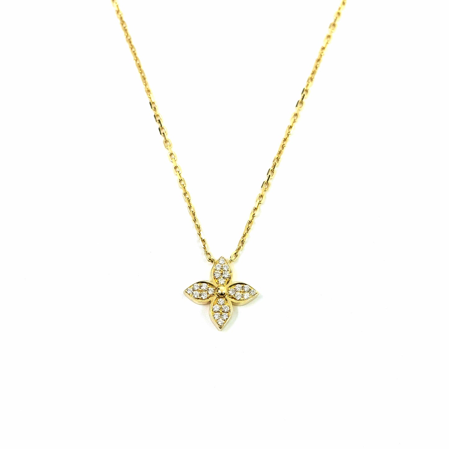 18K Yellow Gold Flower Diamond Necklace