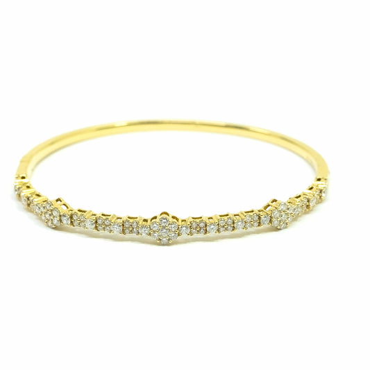 18K Yellow Gold and Diamond Flower Bangle