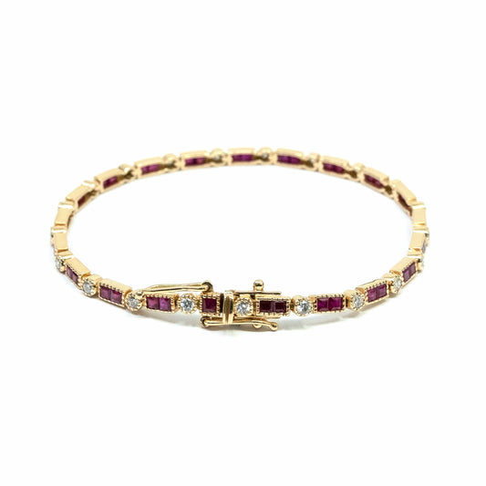 18K Yellow Gold Ruby and Diamond Bracelet