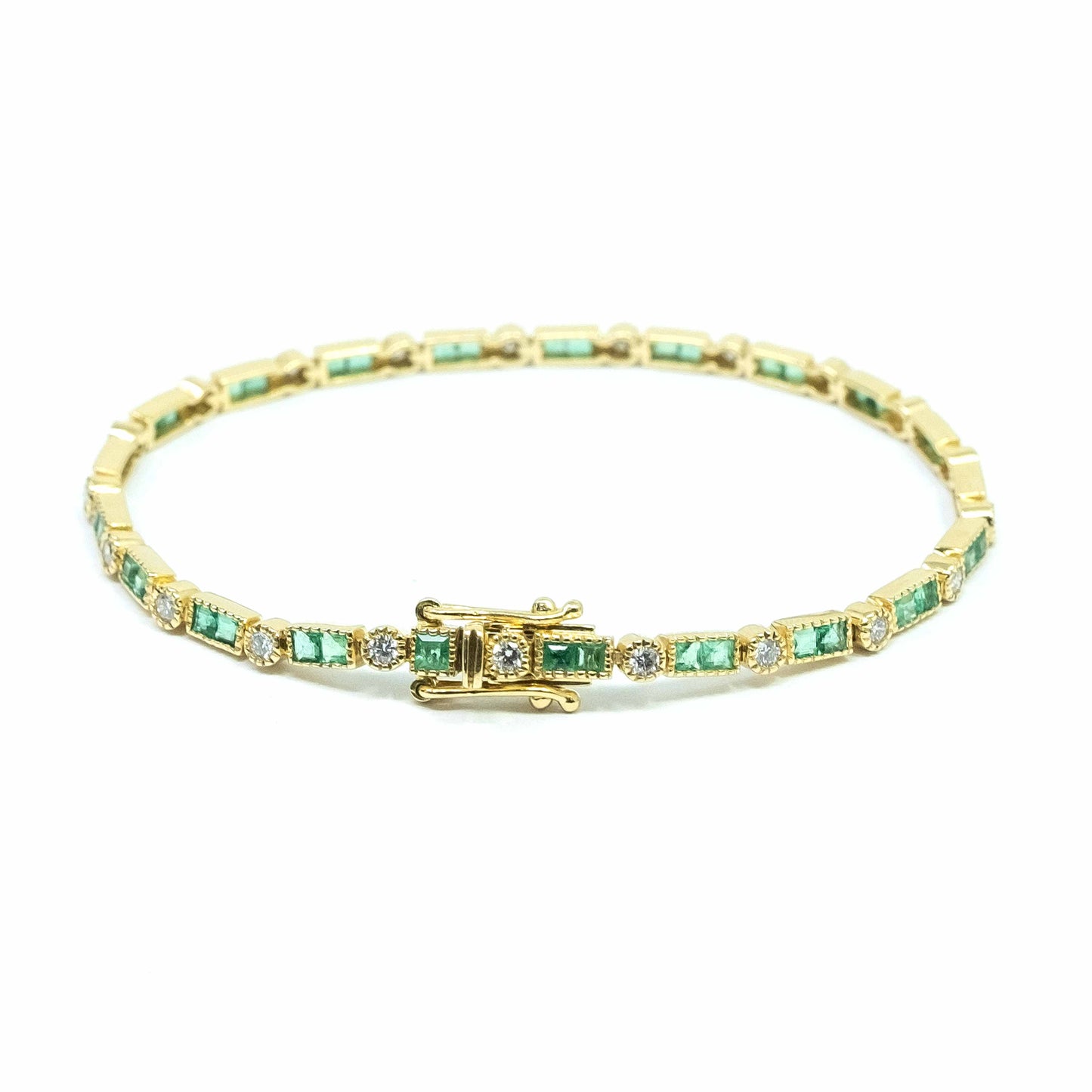 18K Yellow Gold Emerald and Diamond Bracelet