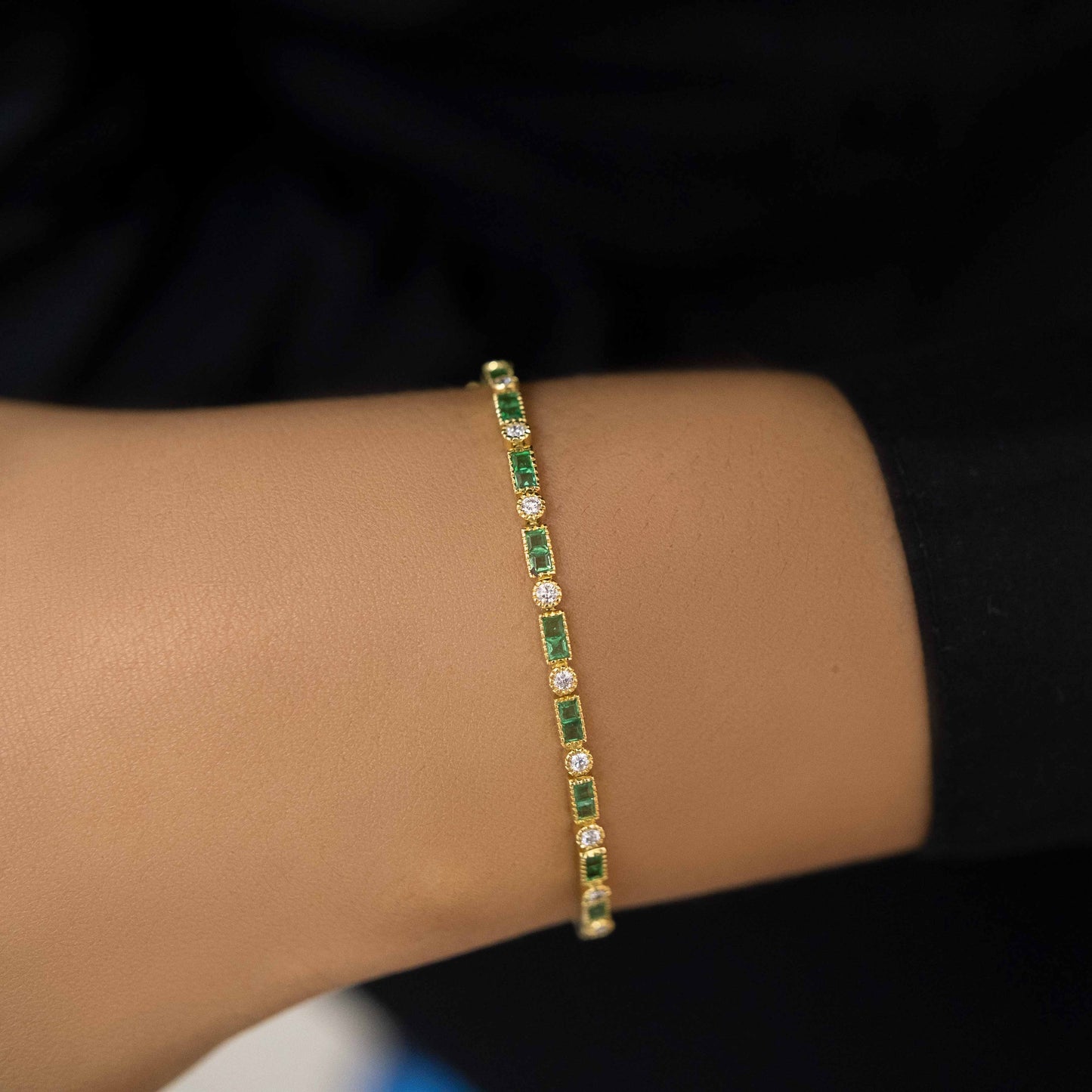 18K Yellow Gold Emerald and Diamond Bracelet