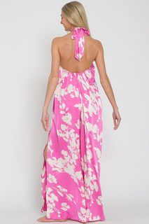 Aakaa Halter Backless Flower Trim Detailing Maxi Dress