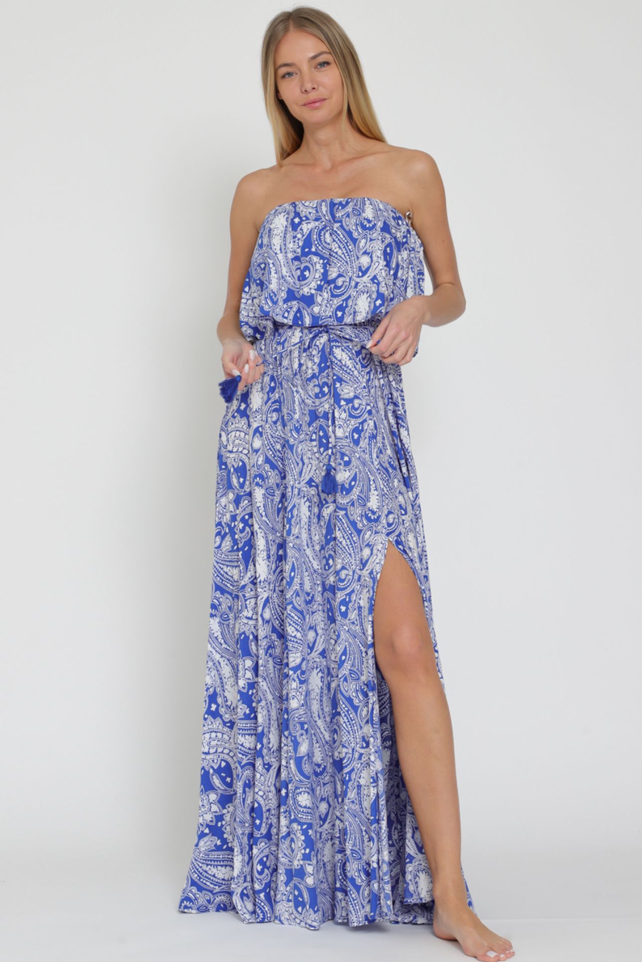 AaKaa Tuba Belted Elastic Waisted Maxi Dress