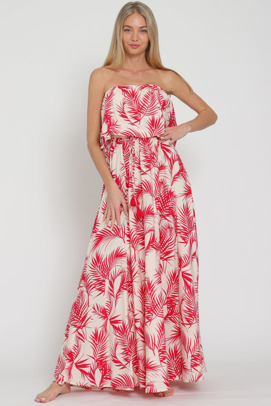 Aakaa Tube Elastic Waisted Belted Maxi Dress