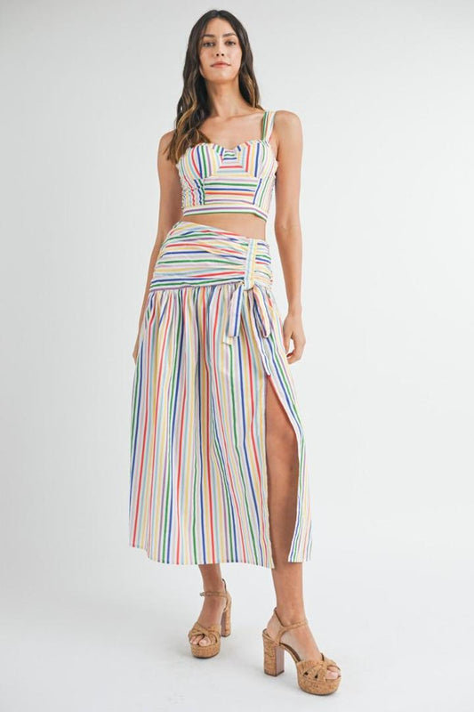 Mable Striped Bustier Top and Midi Skirt Set