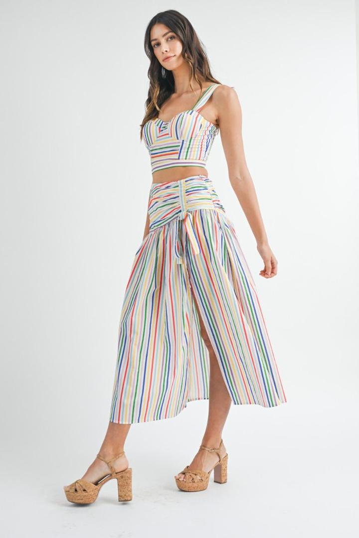 Mable Striped Bustier Top and Midi Skirt Set