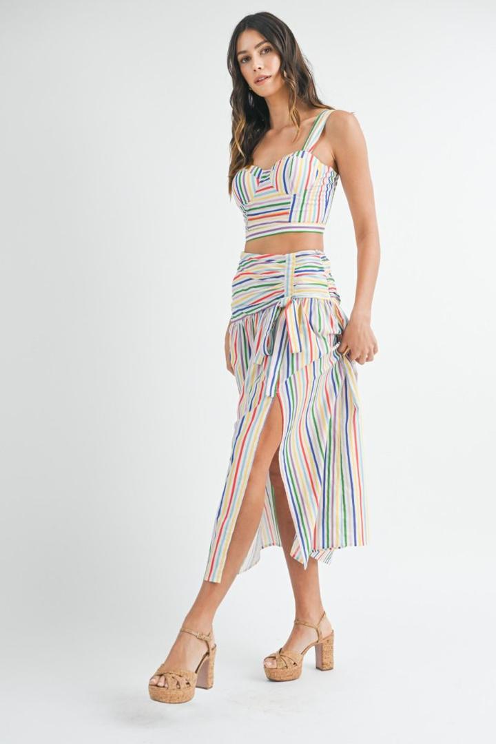 Mable Striped Bustier Top and Midi Skirt Set