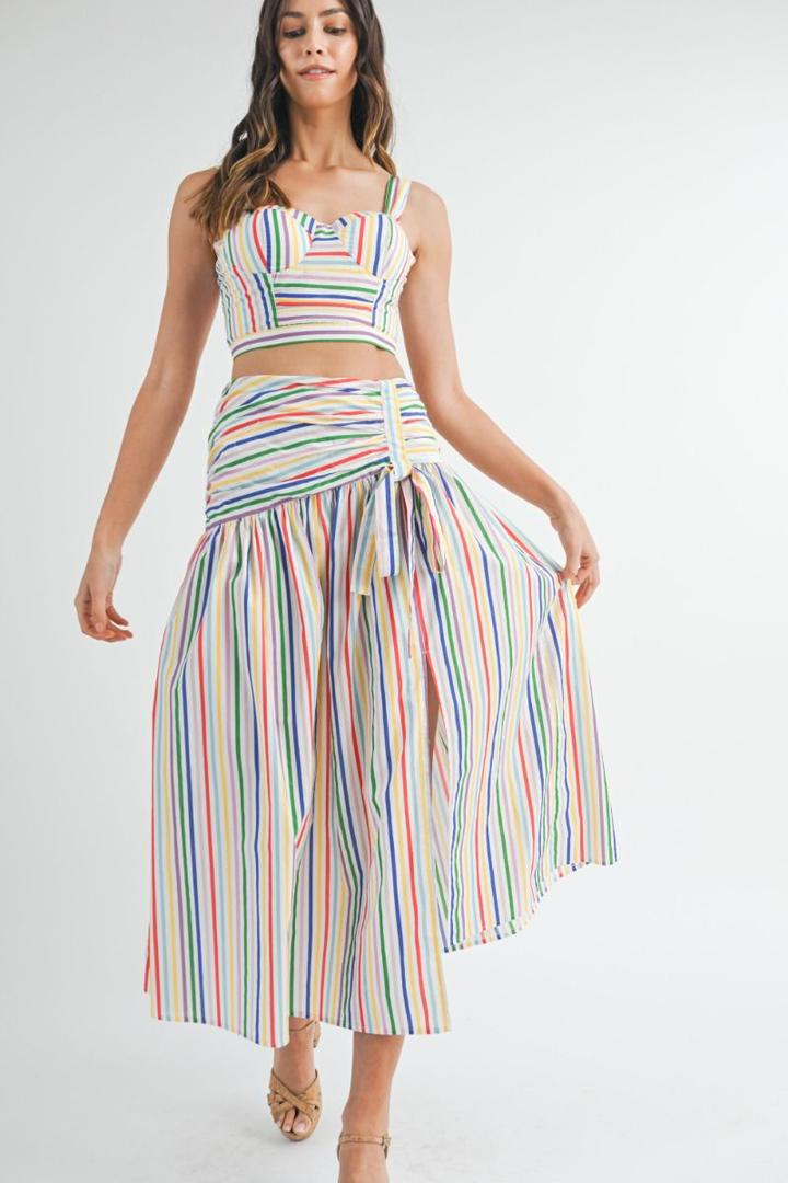 Mable Striped Bustier Top and Midi Skirt Set