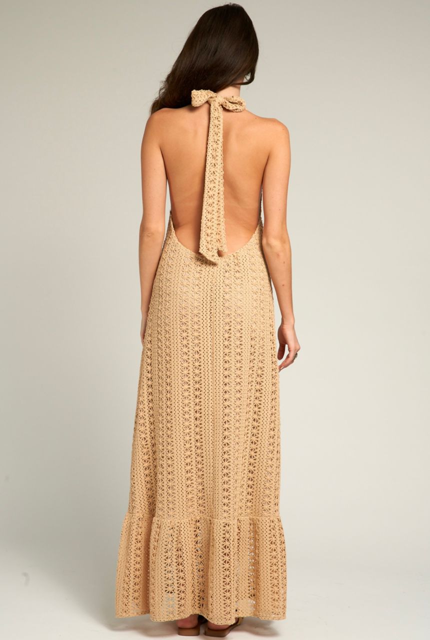 En Creme Crochet Halter Neck Maxi Dress