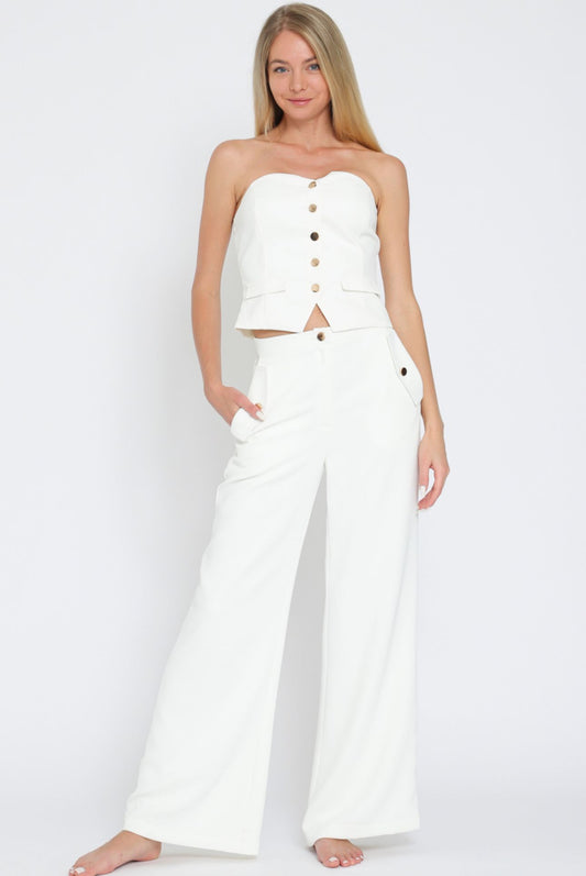 Aakaa Tube Button Down Top & High Waisted Long Pants Set