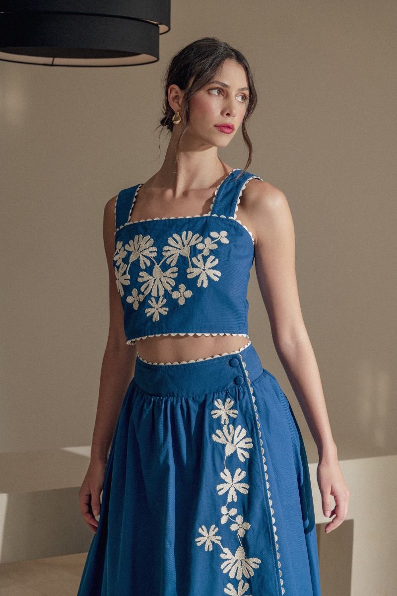 Mable Embroidered Crop Top and Midi Skirt Set