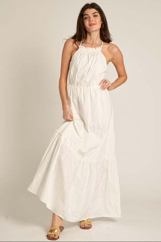 En Creme Shoulder Strap Tiered Dress