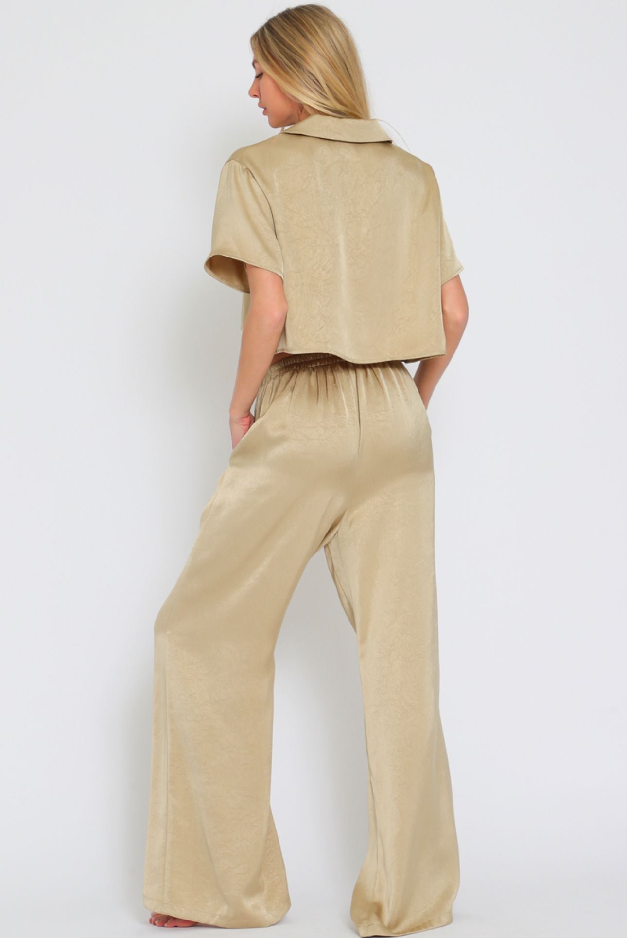 Aakaa Short Sleeve Shirt Top & High Waisted Long Pants Set