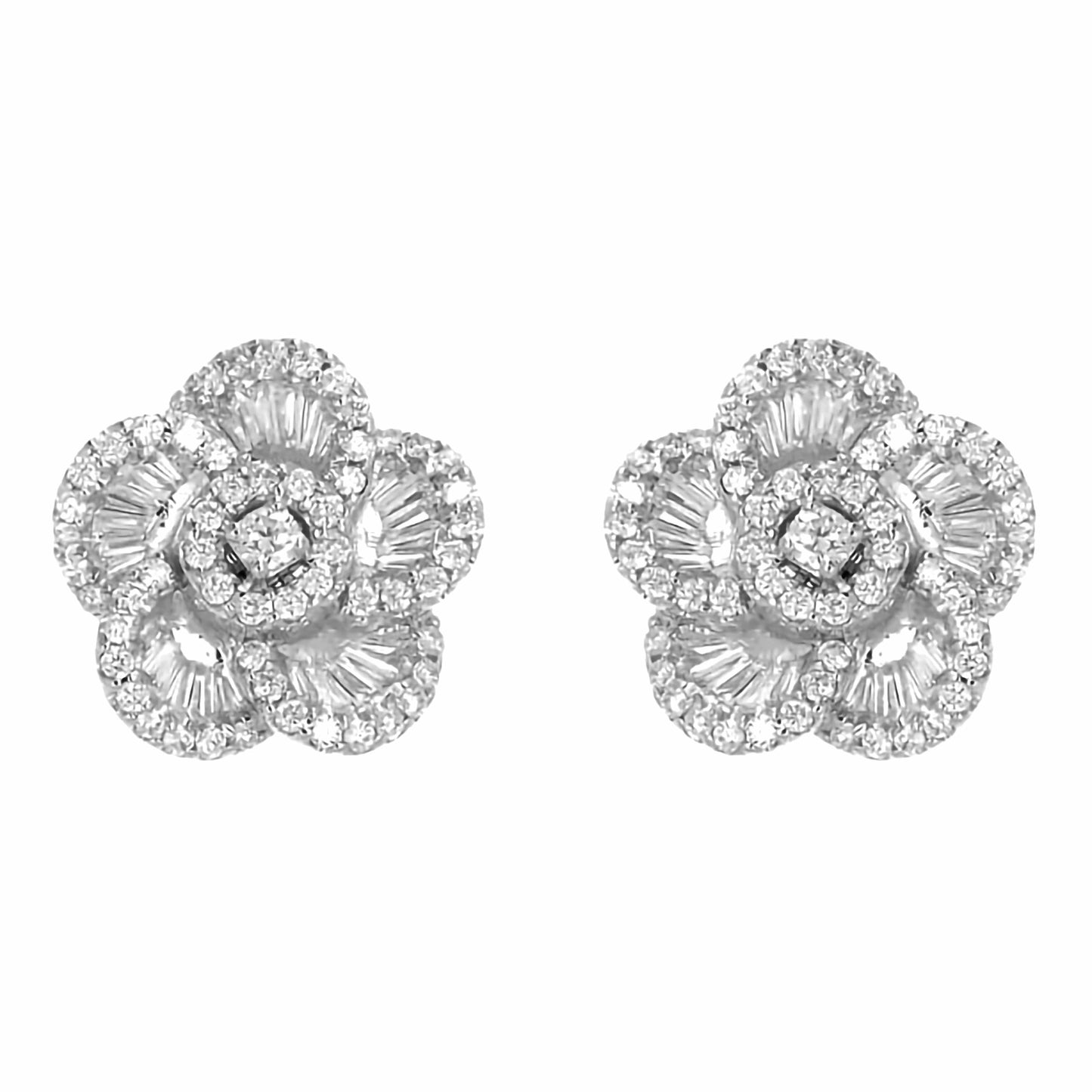 18K White Gold and Diamond Estate Flower Earrings