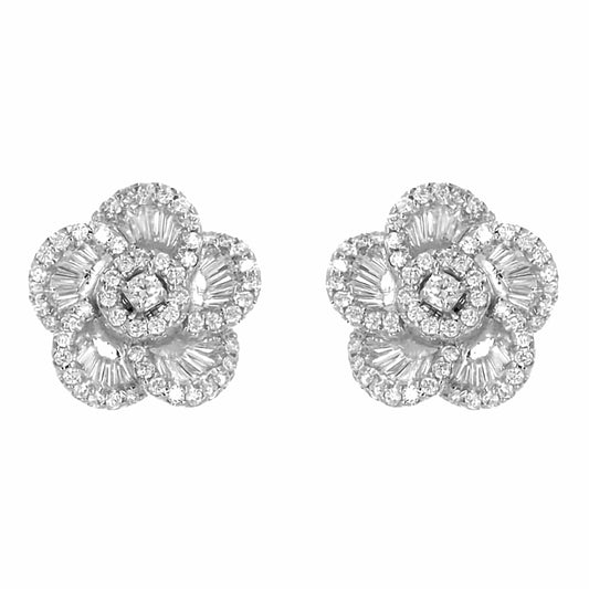 18K White Gold and Diamond Estate Flower Earrings