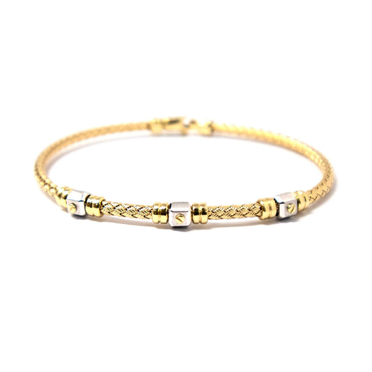 14K Yellow and White Gold Cuff Woven Man Bracelet