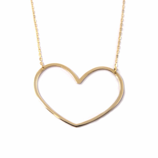 14K Yellow Gold Open Heart Necklace