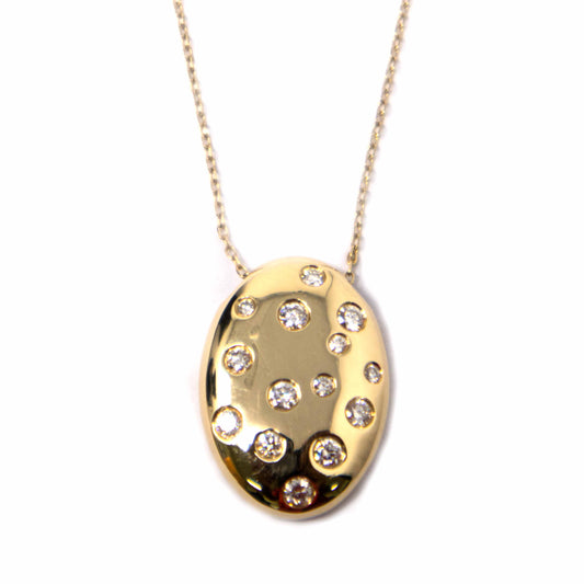 14K Yellow Gold and Diamond Oval Pendant Necklace