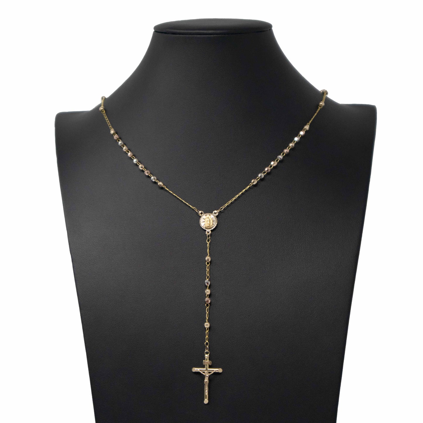 14K Tri Color Bead Gold Rosary Necklace